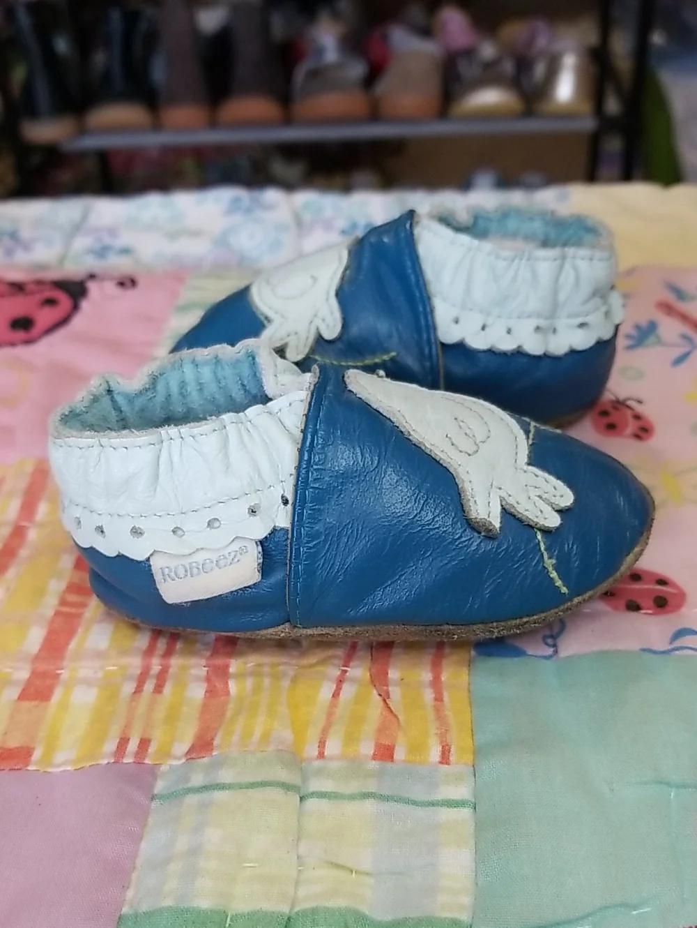 Robeez Blue Leather Baby Bird  Pediatrician Recommended Soft Soles 0-6 Months